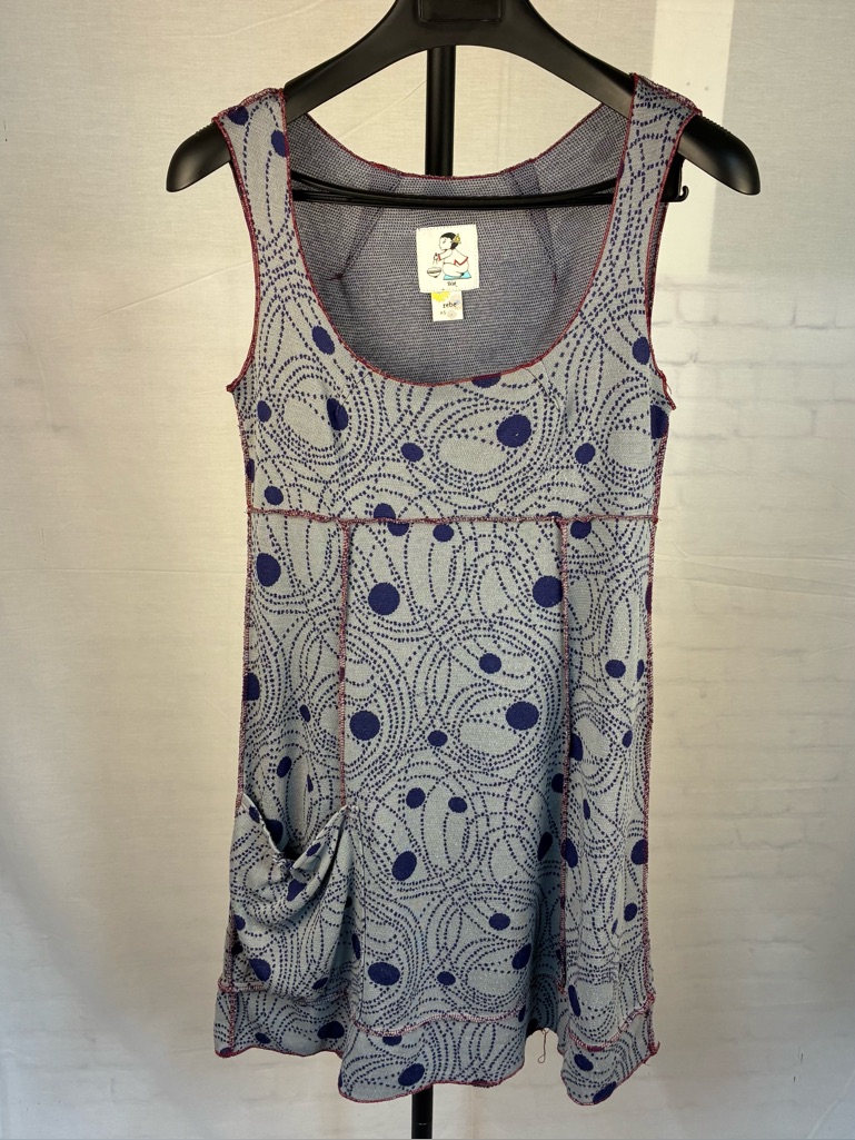 Rebe Dot Print Raw Edge Tank Dress W/ Pockets Xs